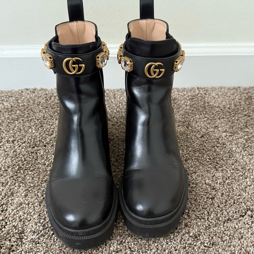 GUCCI Women's Trip Embellished Block Heel Chelsea Boots